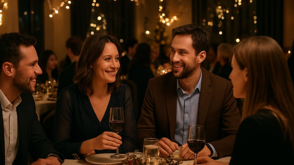 Gruppo di adulti in contesto conviviale per Capodanno
