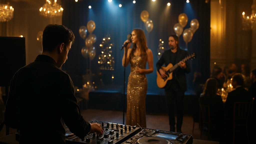 DJ o cantante in una sala eventi per Capodanno